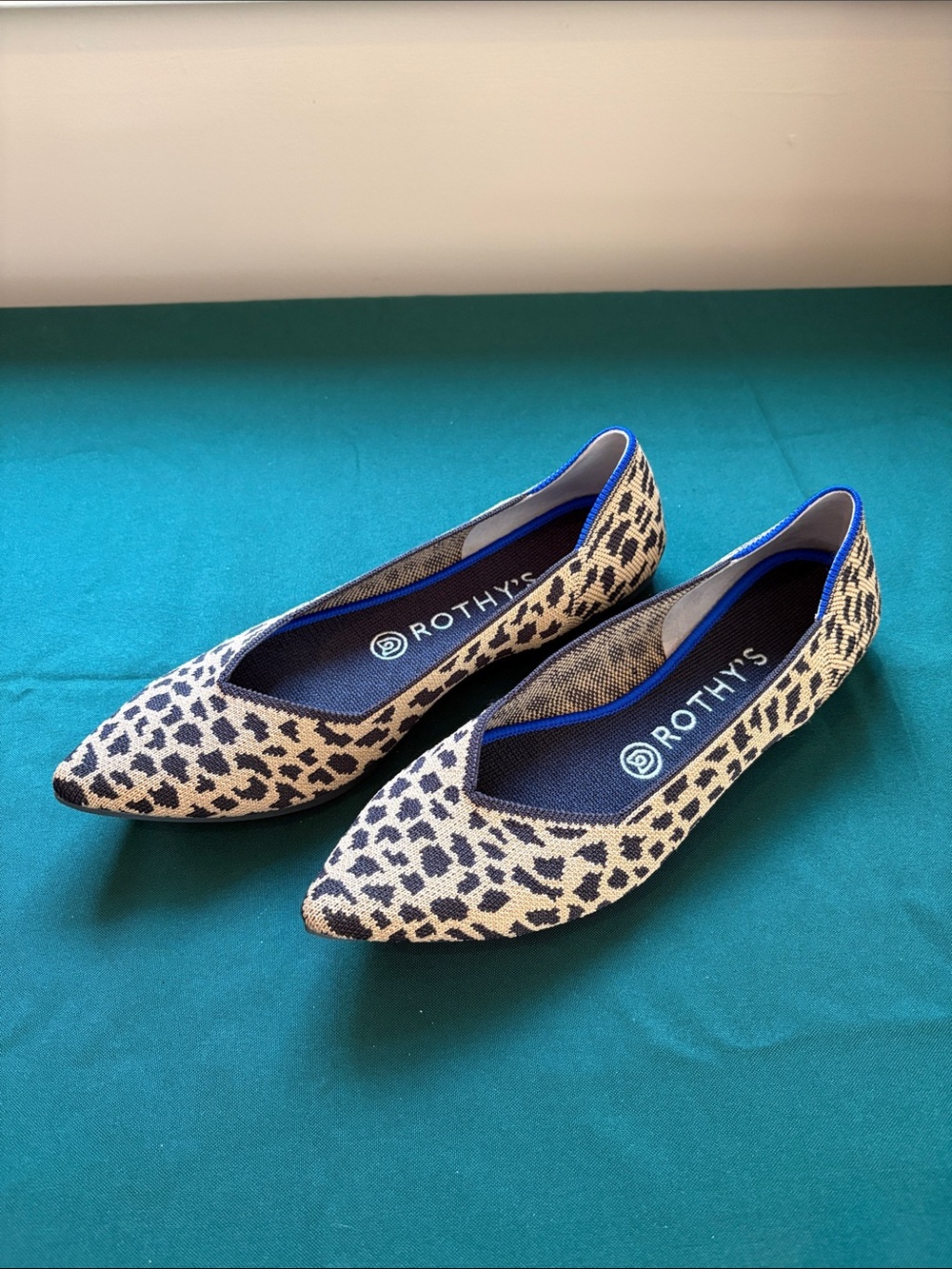 Rothy's Leopard Knit Pointed-Toe Flats - Beige and Black